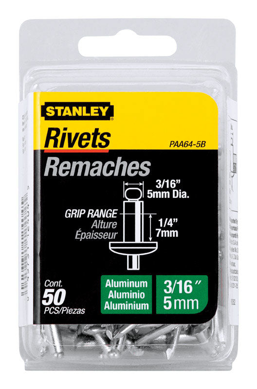 Stanley 3/16 in. D X 1/4 in. Aluminum Blind Rivets Silver 50 pk