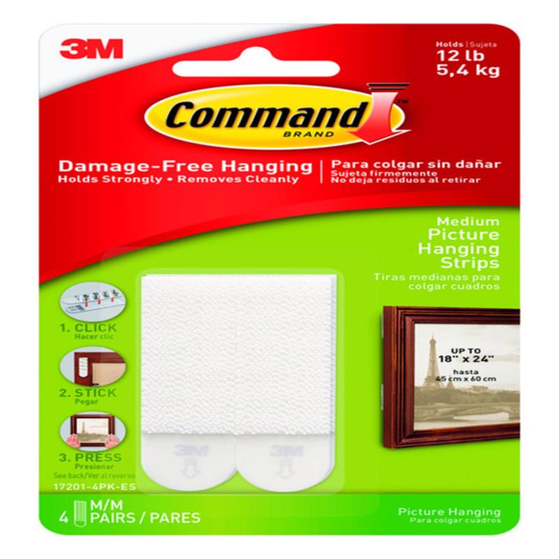 3M Command White Medium Picture Hanging Strips 12 lb 4 pk