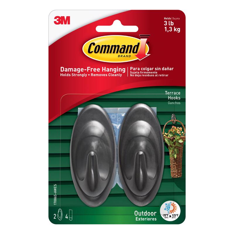 3M Command Medium Plastic Hook 3.25 in. L 2 pk