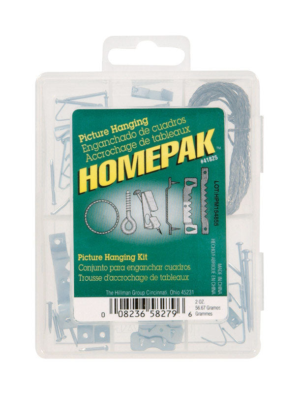 Hillman Homepak Zinc Silver Standard Picture Hanging Set 30 lb 50 pk