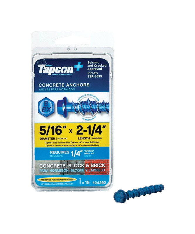Tapcon 5/16 in. D X 2-1/4 in. L Steel Hex Head Concrete Screw Anchor 15 pk