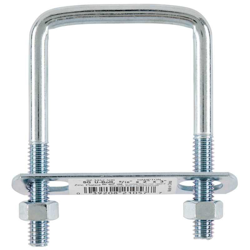 Hampton 5/16 in. X 2 in. W X 3 in. L Coarse Zinc-Plated Steel Square Bend U Bolt