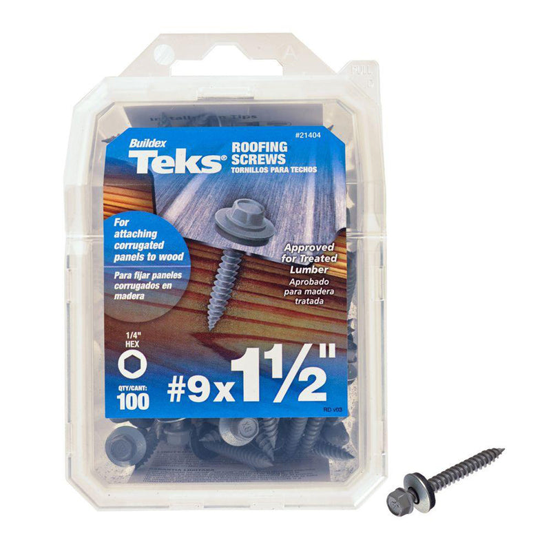 Teks No. 9 X 1-1/2 in. L Hex Hex Washer Head Roofing Screws 100 pk