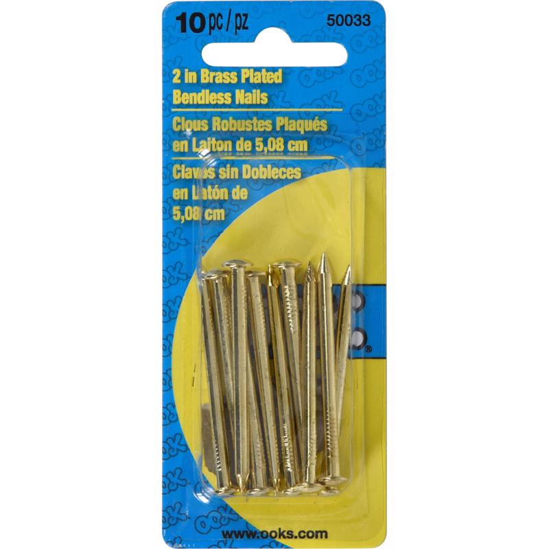OOK Brass-Plated Hardwall Picture Hanging Nails 10 lb 10 pk