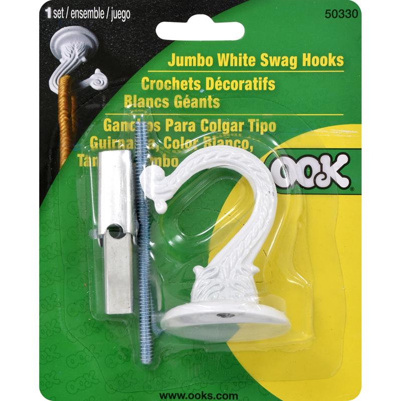 OOK Jumbo Vinyl Coated White Steel 1-1/2 in. L Swag Hook 30 lb 1 pk