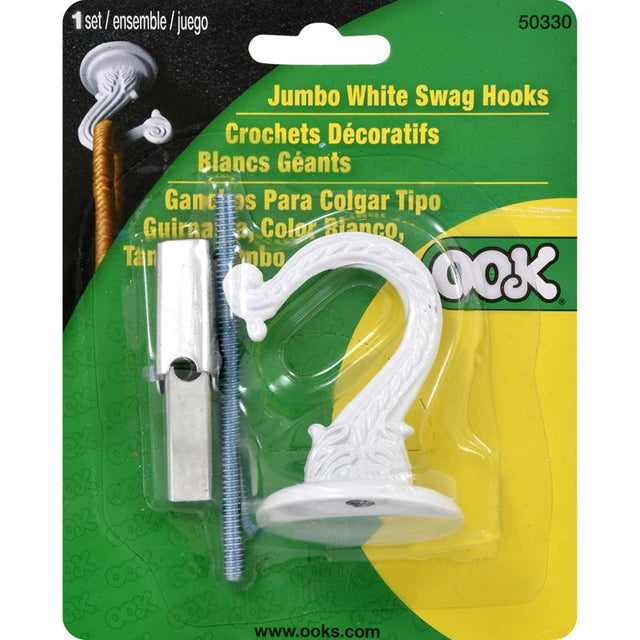OOK Jumbo Vinyl Coated White Steel 1-1/2 in. L Swag Hook 30 lb 1 pk