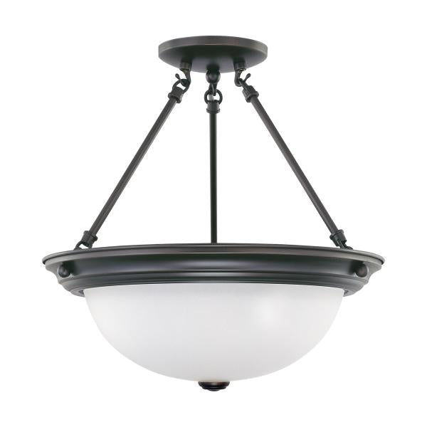 3 Light - 15 in. - Semi-Flush with Frosted White Glass