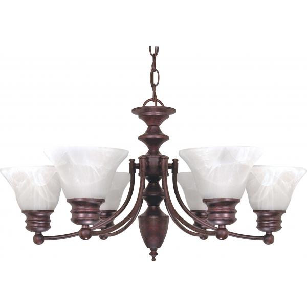 Empire - 6 Light - 26 in. - Chandelier with Alabaster Glass Bell Shades