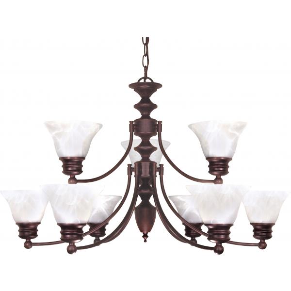 Empire - 9 Light - 32 in. - Chandelier with Alabaster Glass Bell Shades - 2 Tier