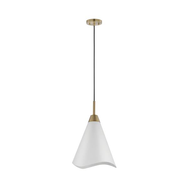 Tango - 1 Light - Large Pendant - Matte White with Burnished Brass