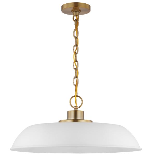 Colony - 1 Light - Medium Pendant - Matte White with Burnished Brass