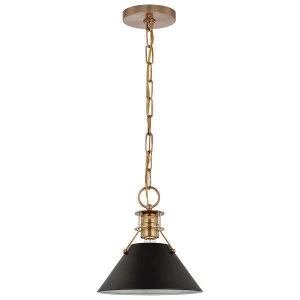 Outpost - 1 Light - Small Pendant - Matte Black with Burnished Brass