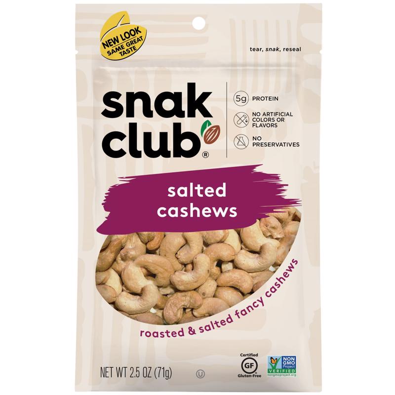 Snak Club Salted Cashews 2.5 oz Bagged