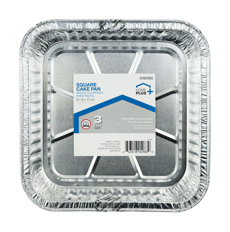 Home Plus Durable Foil 8 in. W X 8 in. L Square Cake Pan Silver 3 pk