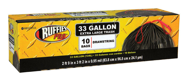 Ruffies Pro 33 gal Trash Bags Drawstring 10 pk 0.95 mil