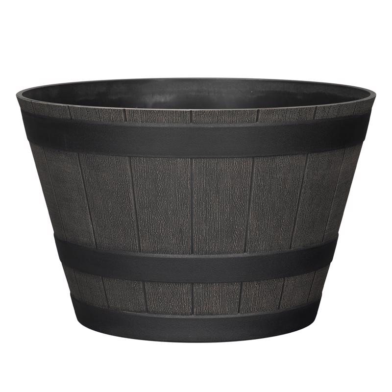 L&G Solutions 9 in. H X 14 in. D Wood-Resin Whiskey Barrel Planter Brown