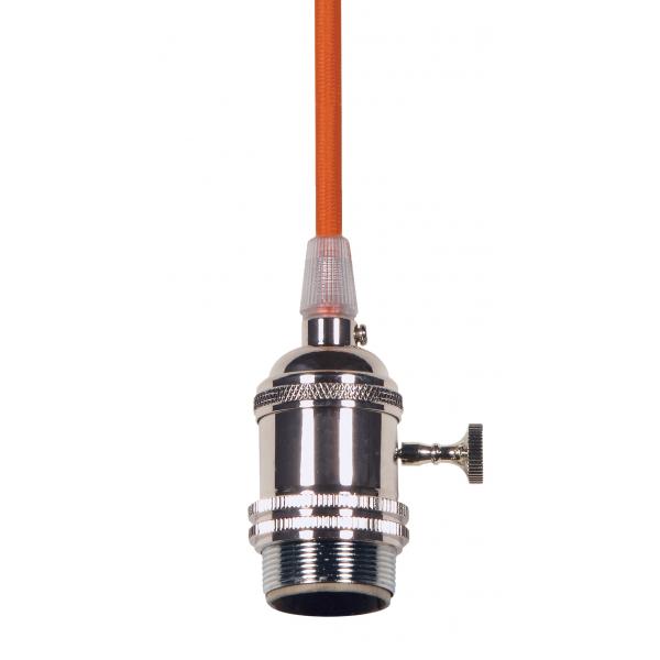 Medium base lampholder - 4pc. Solid brass - prewired - On/Off - Uno ring - 10ft. 18/2 SVT Red Cord - Polished nickel finish