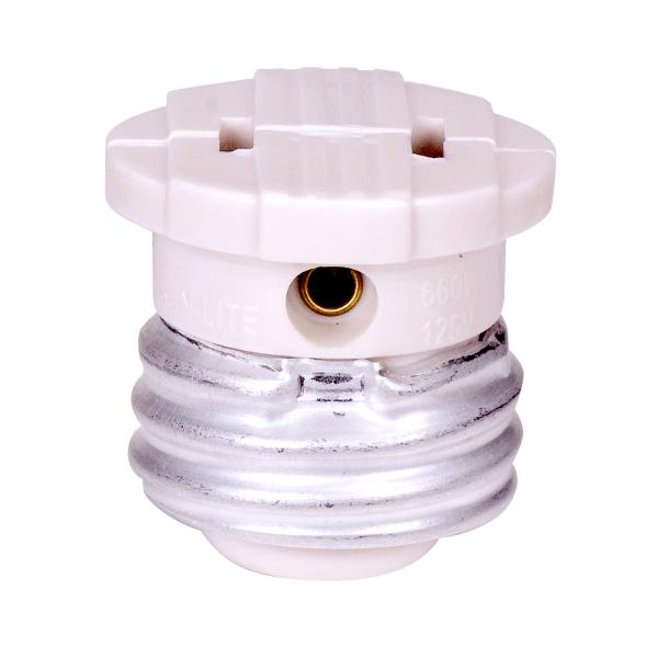 Polarized Socket Plug Adapter - Medium Base - 660W - 125V - White Finish