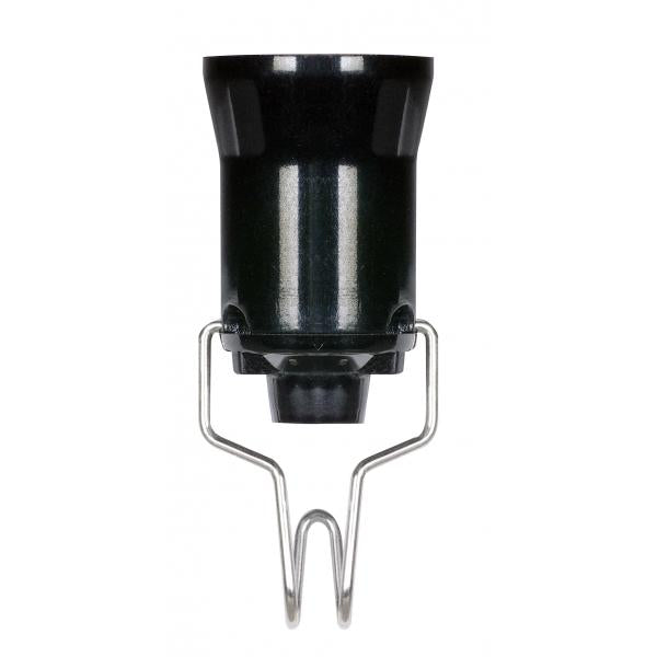 Pressure Fit Candelabra Base Socket - Pin Socket - Pressure Fit - Phenolic - 1-1/4" Height - 3/4" Diameter - 60W - 125V - With Hook