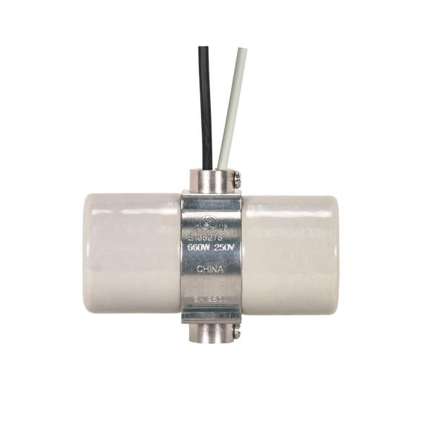 Twin Porcelain Socket With Double Bushing Strap And Leads - 24" Leads - 1/8 IPS Bushing - Glazed - 660W - 250V