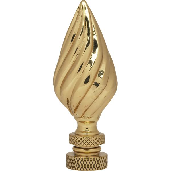 Flame Ribbed Brass Finial - 2-3/4" Height - 1/4-27 - Polished Brass Finish
