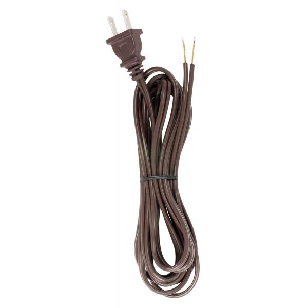 9 Foot 18/2 SPT-2 105C Cord Set - Brown Finish - 36" Hank - 150 Carton - Molded Polarized Plug - Tinned Tips 3/4" Strip With 2" Slit