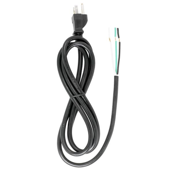 6 Foot 18/3 SJT 105C Heavy Duty Cord Set - Black Finish - 100 Carton - 3 Prong Molded Plug - Stripped And Slit