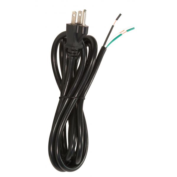 8 Foot 18/3 SJT 105C Heavy Duty Cord Set - Black Finish - 50 Carton - 3 Prong Molded Plug - Stripped And Slit