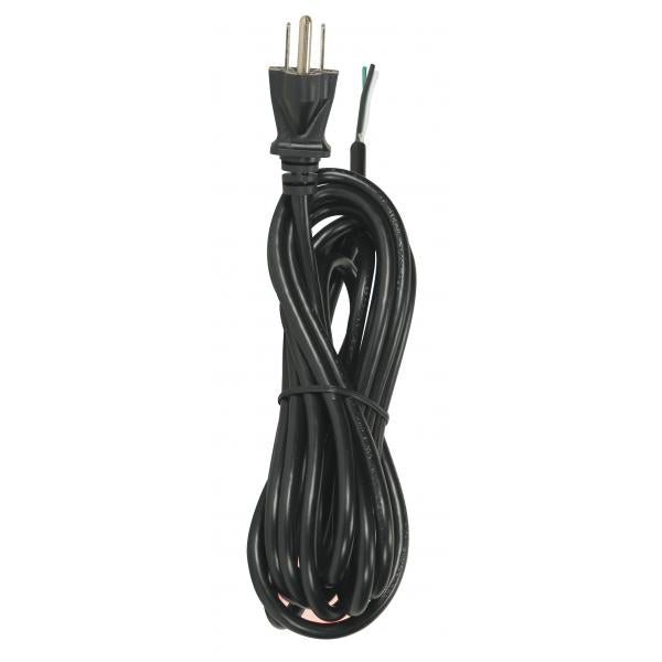 12 Foot 18/3 SVT 105C Heavy Duty Cord Set - Black Finish - 50 Carton - 3 Prong Molded Plug - Stripped And Slit