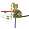3-Way Canopy Switch - 2 Circuit - 4 Position With Metal Chain, White Cord And Bell - 6A-125V, 3A-250V Rating - Brass Finish