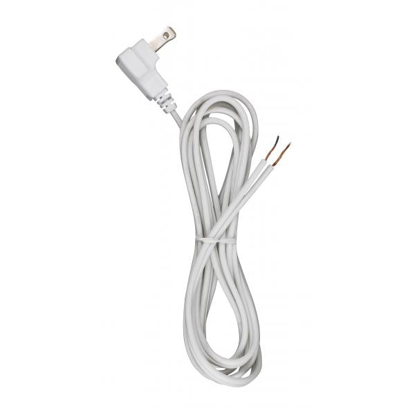 8 Foot 18/2 SPT-2 105C Flat Plug Cord Set - White Finish - 36" Hank - 200 Carton - Molded Plug - Tinned Tips 3/4" Strip With 2" Slit