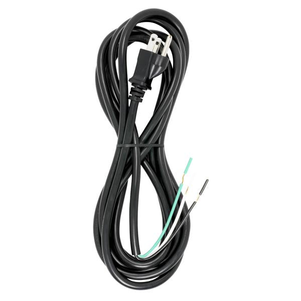 10 Foot 18/3 SJT 105C Heavy Duty Cord Set - Black Finish - 50 Carton - 3 Prong Molded Plug - Stripped And Slit
