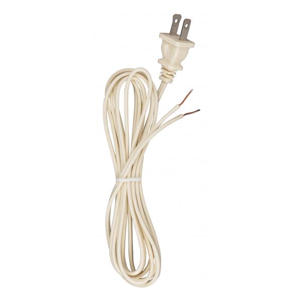 8 Foot 18/2 SPT-1 105C Cord Set - Ivory Finish - 36" Hank - 200 Carton - Molded Polarized Plug - Tinned Tips 3/4" Strip With 2" Slit