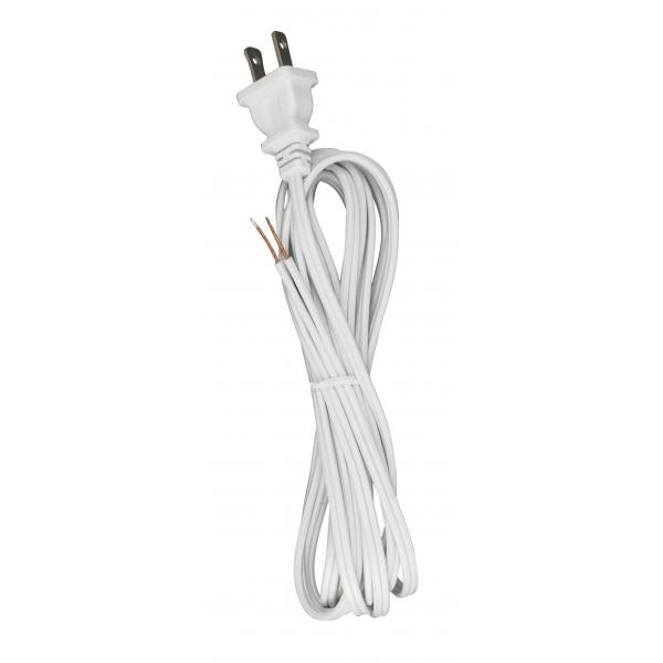 10 Foot 18/2 SPT-1 105C Cord Set - White Finish - 48" Hank - 150 Carton - Molded Polarized Plug - Tinned Tips 3/4" Strip With 2" Slit