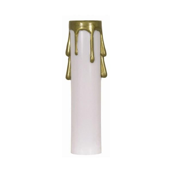 Plastic Drip Candle Cover - White Plastic With Gold Drip - 13/16" Inside Diameter - 7/8" Outside Diameter - 3" Height
