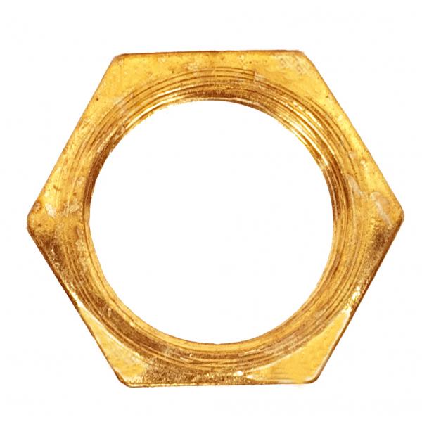 Steel Locknut - 1/4 IP - 11/16" Hexagon - 1/8" Thick - Brass Plated Finish