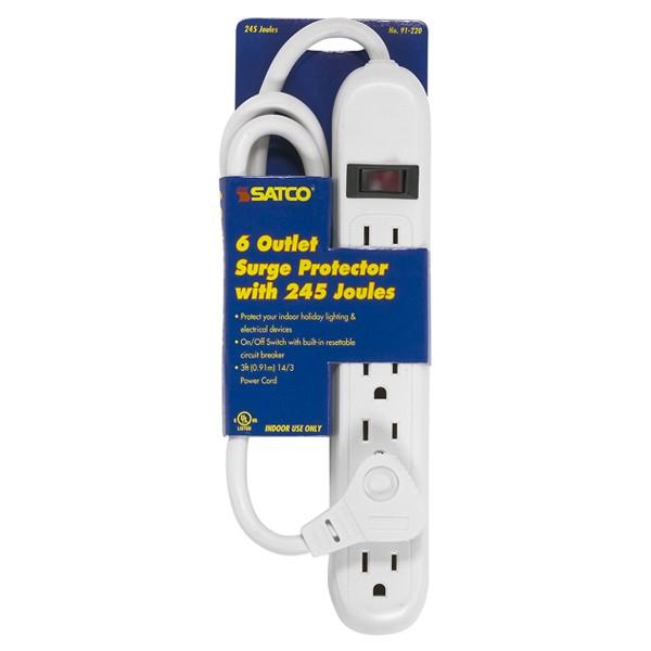 6 Outlet Standard Surge Strip With Flat Plug - 3 Foot Cord - 14/3 SJT - Indoor Use Only - 245 Joules - 15A-125V, 1875W