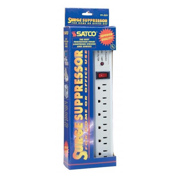 6 Outlet Superior Surge Strip - 4 Foot Cord - 14/3 SJT - Indoor Use Only - 540 Joules - 15A-120V - 1800W
