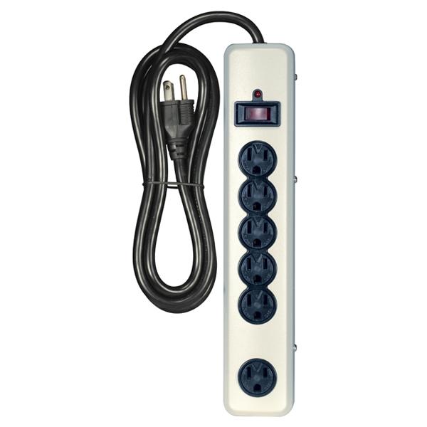 6 Outlet Metal Surge Strip - 6 Foot 14/3 SJT With Straight Plug - 1200 Joules - 15A-120V - 1875W