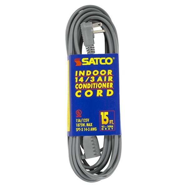 15 Foot Gray Heavy Duty Air Conditioner/Appliance Cord - 14/3 Ga. SPT-3 Gray Cord With Sleeve - 15A-125V - 1875W