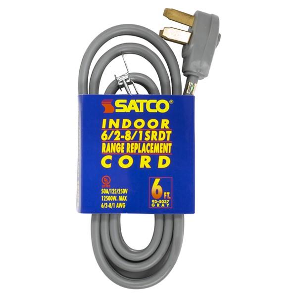 6 Foot, 3 Wire Heavy Duty Replacement Range Cord - 6-2 - 8-1 SRDT Gray Flat - Indoor Use Only - 50A/125V-250V - 12500W