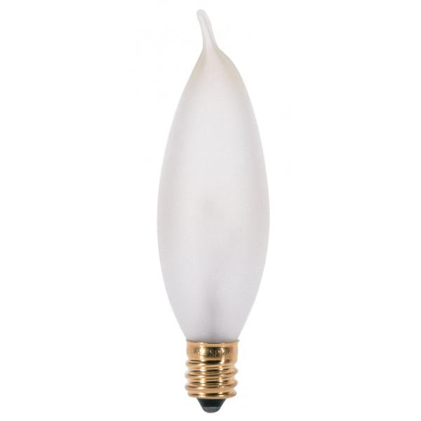 15 Watt CA8 Incandescent - Frost - 2500 Average rated hours - 90 Lumens - Candelabra base - 130 Volt