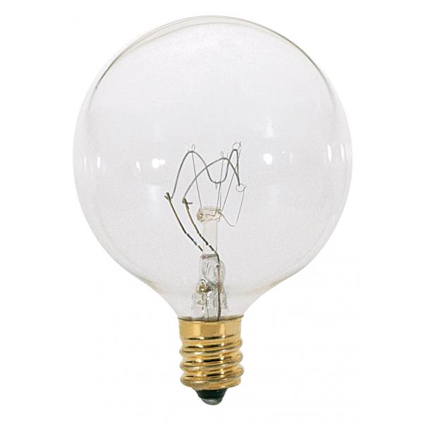15 Watt G16 1/2 Incandescent - Clear - 2500 Average rated hours - 98 Lumens - Candelabra base - 130 Volt