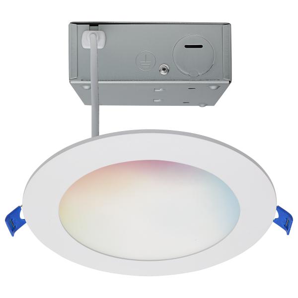 12 Watt - LED Direct Wire - Low Profile Downlight - 6 Inch Round - Starfish IOT - Tunable White and RGB - 120 Volt - 90 CRI - White Finish