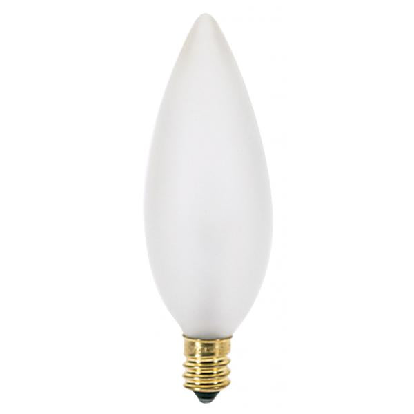 15 Watt BA9 1/2 Incandescent - Frost - 1500 Average rated hours - 114 Lumens - Candelabra base - 120 Volt