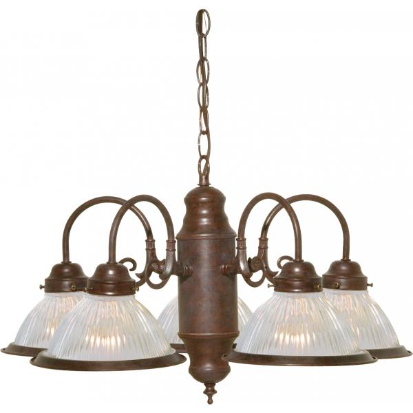 5 Light - 22" - Chandelier - With Clear Ribbed Shades - Old Bronze Finish