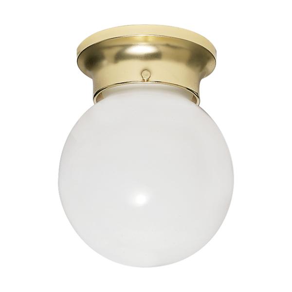 1 Light - 6" - Ceiling Fixture - White Ball - Polished Brass Finish