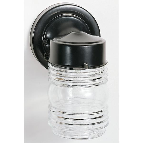 1 Light - 6" - Porch - Wall - Mason Jar w/Clear Glass - Black Finish