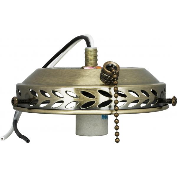 4" Wired Fan Light Holder With On-Off Pull Chain And Candelabra Socket - Antique Brass Finish