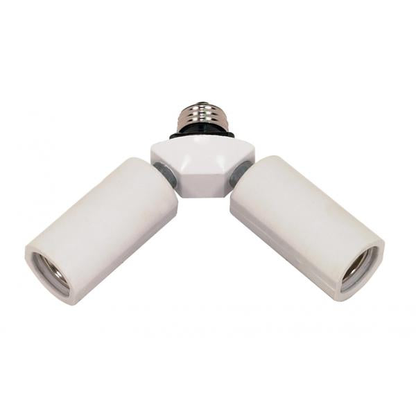 2-Light Medium Base Socket Adapter - Carded - White Finish